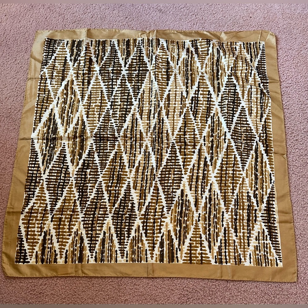 VTG 60’s Tan Geometric Glentex Scarf 100% Acetate Japan MCM Musty